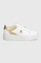 Δερμάτινα αθλητικά παπούτσια Tommy Hilfiger TH PLATFORM COURT SNEAKER GLD λευκό