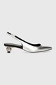 Weekend Max Mara pantofi de piele Gallico calcai expus argintiu 2415521094600.SILVER