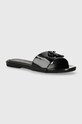 Šľapky Calvin Klein Jeans FLAT SANDAL SLIDE MG MET imitácia lakovanej kože čierna YW0YW01348