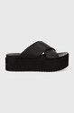 Calvin Klein Jeans infradito in pelle FLATFORM CROSS MG UC pelle fiore nero YW0YW01349