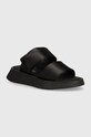 Παντόφλες Calvin Klein Jeans SLIDE DOUBLE STRAP SANDAL DC ίσια πλατφόρμα μαύρο YW0YW01355