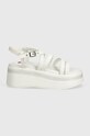 Tommy Jeans sandale de piele TJW STRAPPY WEDGE SANDAL EN0EN02516 alb SS24