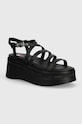 Tommy Jeans sandale de piele TJW STRAPPY WEDGE SANDAL coturn negru EN0EN02516