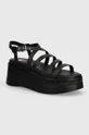 čierna Kožené sandále Tommy Jeans TJW STRAPPY WEDGE SANDAL Dámsky