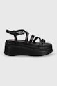 Tommy Jeans sandale de piele TJW STRAPPY WEDGE SANDAL EN0EN02516 negru SS24