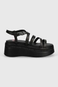 Tommy Jeans bőr szandál TJW STRAPPY WEDGE SANDAL fekete