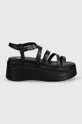 Kožené sandále Tommy Jeans TJW STRAPPY WEDGE SANDAL čierna