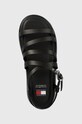 Кожаные сандалии Tommy Jeans TJW STRAPPY WEDGE SANDAL чёрный EN0EN02516