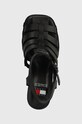 Δερμάτινα σανδάλια Tommy Jeans TJW HEEL FISHERMAN SANDAL μαύρο EN0EN02458