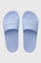 μπλε Παντόφλες Tommy Jeans TJW PRINTED PU POOL SLIDE Γυναικεία