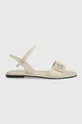 Calvin Klein sandały skórzane FLAT SANDAL RELOCK LTH beżowy