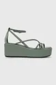Usnjeni sandali Calvin Klein WEDGE SANDAL 30 LTH zelena