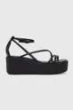 čierna Kožené sandále Calvin Klein WEDGE SANDAL 30 LTH Dámsky