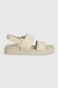 Calvin Klein sandali in pelle FLAT SANDAL CALVIN MTL LTH beige
