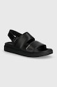 Кожени сандали Calvin Klein FLAT SANDAL CALVIN MTL LTH гладка кожа черен HW0HW01984