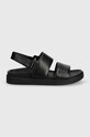 Кожени сандали Calvin Klein FLAT SANDAL CALVIN MTL LTH HW0HW01984 черен SS24