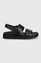Kožené sandále Calvin Klein FLAT SANDAL CALVIN MTL LTH čierna