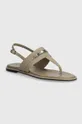 beige Calvin Klein sandali in pelle FLAT TP SANDAL METAL BAR LTH Donna
