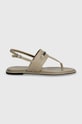Calvin Klein sandale de piele FLAT TP SANDAL METAL BAR LTH HW0HW02031 bej SS24