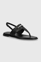 Calvin Klein sandały skórzane FLAT TP SANDAL METAL BAR LTH płaski czarny HW0HW02031