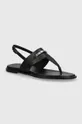 czarny Calvin Klein sandały skórzane FLAT TP SANDAL METAL BAR LTH Damski
