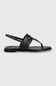Calvin Klein sandały skórzane FLAT TP SANDAL METAL BAR LTH HW0HW02031 czarny SS24