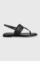 Calvin Klein bőr szandál FLAT TP SANDAL METAL BAR LTH fekete