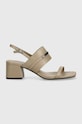 Шкіряні сандалі Calvin Klein HEEL SANDAL 45 MET BAR LTH HW0HW02056 бежевий SS24