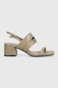 Kožené sandále Calvin Klein HEEL SANDAL 45 MET BAR LTH béžová