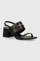 Calvin Klein sandały skórzane HEEL SANDAL 45 MET BAR LTH słupek czarny HW0HW02056