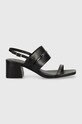 Calvin Klein sandały skórzane HEEL SANDAL 45 MET BAR LTH HW0HW02056 czarny SS24