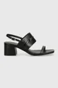 Usnjeni sandali Calvin Klein HEEL SANDAL 45 MET BAR LTH črna