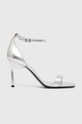 Calvin Klein sandale de piele HEEL SANDAL 90 MET subțire argintiu HW0HW02132