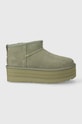 Čizme za snijeg od brušene kože UGG Classic Ultra Mini Platform bez kopčanja zelena 1135092.SDC