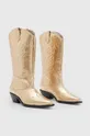 Kožené kovbojské topánky AllSaints Dolly Boot zlatá