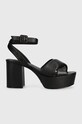 Guess sandały skórzane SHANNY słupek czarny FLJSNN.LEA03.BLACK