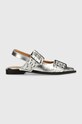 Балеринки GANNI Feminine Buckle Ballerina Metallic S2725 сребърен SS24