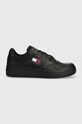 Tommy Jeans sneakers din piele TJM RETRO BASKET ESS mic de statură negru EM0EM01395
