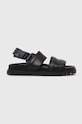 Tommy Hilfiger sandale de piele ELEVATED TH BUCKLE LTH SANDAL FM0FM05007 negru SS24