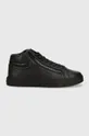 Δερμάτινα αθλητικά παπούτσια Calvin Klein HIGH TOP LACE UP W/ZIP μαύρο