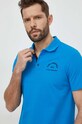 Bavlněné plážové polo tričko Karl Lagerfeld nášivka modrá 240M2205