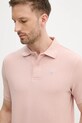 Памучна тениска с яка Barbour розов MML0358