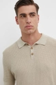 beige Sisley polo con aggiunta di lino