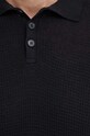 Sisley polo z domieszką lnu 104NS300G czarny