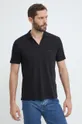 Calvin Klein póló vászonkeverékből fekete
