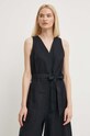 Лляний комбінезон United Colors of Benetton 4AGHDT009 чорний SS24