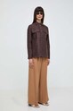 Παντελόνι με λινό Weekend Max Mara 2415131062600 καφέ SS24