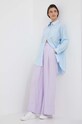 United Colors of Benetton spodnie lniane 4AGHDF016 fioletowy SS24
