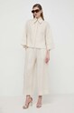 Max Mara Leisure spodnie lniane 2416131048600 beżowy SS24