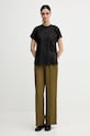 Sisley pantaloni din in 4AGHLF03U verde SS25